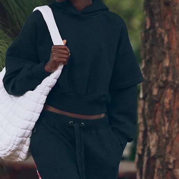Fp Movement By Free People Snow Flow Hoodie In Black Combo Cropped Size S NWT - Picture 1 of 16